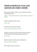 DRIVERS ED MIDTERM MVA ACTUAL EXAM&NewLine;QUESTIONS AND CORRECT ANSWERS