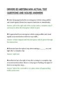 DRIVERS ED MIDTERM MVA ACTUAL TEST&NewLine;QUESTIONS AND SOLVED ANSWERS