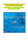 Test Bank for Cognition&colon; Exploring the Science of the Mind 8th Edition by Daniel Reisberg &vert; Chapters 1&ndash;15 &vert; A&plus; Graded&vert; Latest