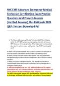 Compilation Bundle for NYC EMS Advanced Emergency Medical Technician Certification Exams Practice Questions And Correct Answers &lpar;Verified Answers&rpar; Plus Rationale 2026 Q&A&vert; Instant Download Pdf