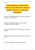 RADIOGRAPHIC PATHOLOGY &NewLine;FINAL EXAM 2026&sol;2027 ACTUAL &NewLine;QUESTIONS WITH VERIFIED &NewLine;ANSWERS&period;