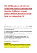 NYC DOE Educational Administrator &NewLine;Certification Assessment Exam Practice &NewLine;Questions And Correct Answers &NewLine;&lpar;Verified Answers&rpar; Plus Rationale 2026 &NewLine;Q&A&vert; Instant Download Pdf  