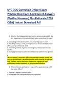 NYC DOC Correction Officer Exam &NewLine;Practice Questions And Correct Answers &NewLine;&lpar;Verified Answers&rpar; Plus Rationale 2026 &NewLine;Q&A&vert; Instant Download Pdf