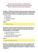 ETHICS AND LAW IN DENTAL HYGIENE EXAM&NewLine;COMPLETE QUESTIONS AND DETAILED SOLUTIONS&NewLine;LATEST UPDATE THIS YEAR JUST RELEASED