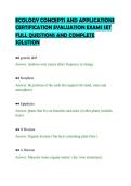 ECOLOGY CONCEPTS AND APPLICATIONS&NewLine;CERTIFICATION EVALUATION EXAMS SET&NewLine;FULL QUESTIONS AND COMPLETE&NewLine;SOLUTION