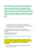 NYC DOB Construction Superintendent &NewLine;License Exam Practice Questions And &NewLine;Correct Answers &lpar;Verified Answers&rpar; Plus &NewLine;Rationale 2026 Q&A&vert; Instant Download &NewLine;Pdf 