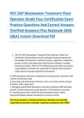 NYC DEP Wastewater Treatment Plant &NewLine;Operator Grade Four Certification Exam &NewLine;Practice Questions And Correct Answers &NewLine;&lpar;Verified Answers&rpar; Plus Rationale 2026 &NewLine;Q&A&vert; Instant Download Pdf