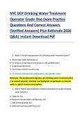 NYC DEP Drinking Water Treatment &NewLine;Operator Grade One Exam Practice &NewLine;Questions And Correct Answers &NewLine;&lpar;Verified Answers&rpar; Plus Rationale 2026 &NewLine;Q&A&vert; Instant Download Pdf