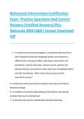 Behavioral Intervention Certification &NewLine;Exam  Practice Questions And Correct &NewLine;Answers &lpar;Verified Answers&rpar; Plus &NewLine;Rationale 2026 Q&A&vert; Instant Download &NewLine;Pdf  