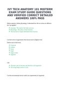 IVY TECH ANATOMY 101 MIDTERM EXAM STUDY GUIDE QUESTIONS AND VERIFIED CORRECT DETAILED ANSWERS 100&percnt; PASS