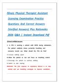 Illinois Physical Therapist Assistant&NewLine;Licensing Examination Practice&NewLine;Questions And Correct  Answers&NewLine;&lpar;Verified  Answers&rpar; Plus  Rationales&NewLine;2026 Q&A&vert; Instant  Download Pdf
