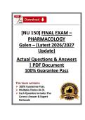 GALEN&vert;NU150&sol;NU 150 Pharmacology Exam 1&comma;2&comma;3&Final &vert; Galen College &vert; 26&sol;27&vert;Q&A &lpar;PDF&rpar;