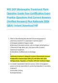NYC DEP Wastewater Treatment Plant &NewLine;Operator Grade Four Certification Exam &NewLine;Practice Questions And Correct Answers &NewLine;&lpar;Verified Answers&rpar; Plus Rationale 2026 &NewLine;Q&A&vert; Instant Download Pdf