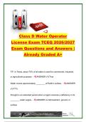 TCEQ Class D Water Operator License Exam 2026&sol;2027 &vert; 150&plus; Questions & Answers &vert; Water Treatment&comma; Disinfection&comma; Wells&comma; Distribution & Safety &vert; Texas Commission on Environmental Quality