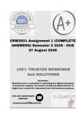 CRW2601 Assignment 1 &lpar;COMPLETE ANSWERS&rpar; Semester 2 2026 - DUE 27 August 2026&semi; 100&percnt; Correct solutions and explanations&period;