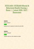 NUR 2459 &sol; NUR2459 Mental & Behavioral Health Nursing &vert; Exam 1 &vert; Latest 2026 &sol; 2027 - Rasmussen