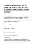 EDMUNDS PHARMACOLOGY FOR THE&NewLine;PRIMARY PROVIDER EXAM SCRIPT FINAL&NewLine;PAPER 2026 COMPLETE QUESTIONS AND&NewLine;ANSWERS