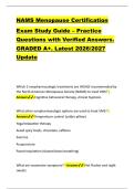 NAMS Menopause Certification &NewLine;Exam Study Guide &ndash; Practice &NewLine;Questions with Verified Answers&period; &NewLine;GRADED A&plus;&period; Latest 2026&sol;2027 &NewLine;Update