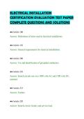 ELECTRICAL INSTALLATION&NewLine;CERTIFICATION EVALUATION TEST PAPER&NewLine;COMPLETE QUESTIONS AND SOLUTION
