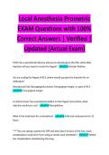 Local Anesthesia Prometric EXAM Questions with 100&percnt; Correct Answers &vert; Verified &vert; Updated &lpar;Actual Exam&rpar; 
