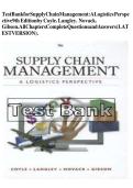 Test Bank for Supply Chain Management&colon; A Logistics Pers ctive 9th Edition by Coyle&period;Langley&period; Novack&period; Gibson&period;All Chapters Complete Questions and Answers&lpar;LAT ESTVERSION&rpar;&period;