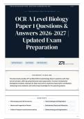 OCR A Level Biology Paper 1 Questions & Answers 2026&sol;2027 Updated Exam Preparation