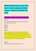 NASM Certified Personal Trainer &lpar;CPT&rpar; &NewLine;Exam &vert; Practice Questions & Verified &NewLine;Answers &vert; Updated 2027&sol;2028 Study &NewLine;Guide
