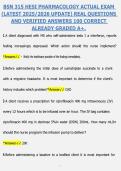 BSN 315 HESI PHARMACOLOGY ACTUAL EXAM &NewLine;&lpar;LATEST 2025&sol;2026 UPDATE&rpar; REAL QUESTIONS &NewLine;AND VERIFIED ANSWERS 100 CORRECT &NewLine;ALREADY GRADED A&plus;&period; 