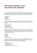 MED SURG 2 IMMUNITY TEST  QUESTIONS AND ANSWERS