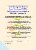Texas Driving Test Review &vert; Exam Questions with 100&percnt; Verified Answers &vert; Newest Update 2026- 2027 &lpar;Graded A&plus;&rpar;&NewLine;