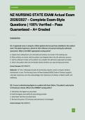 NZ NURSING STATE EXAM Actual Exam 2026&sol;2027 &ndash; Complete Exam-Style Questions &vert; 100&percnt; Verified &ndash; Pass Guaranteed &ndash; A&plus; Graded
