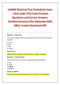 LADWP Electrical Test Technician Exam - Class Code 7512 Exam Practice Questions and Correct Answers &lpar;Verified Answers&rpar; Plus Rationale 2026 Q&A&vert; Instant Download Pdf