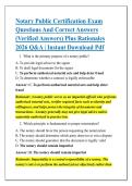 Notary Public Certification Exam &NewLine;Questions And Correct Answers &NewLine;&lpar;Verified Answers&rpar; Plus Rationales &NewLine;2026 Q&A &vert; Instant Download Pdf 