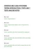 STATISTICS BEC1 2026 HYPOTHESIS&NewLine;TESTING INTRODUCTION Z TESTS AND T&NewLine;TESTS ANALYSIS NOTES