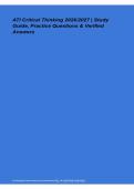 ATI Critical Thinking Study Guide Practice Questions Verified Answers 2026&sol; 2027