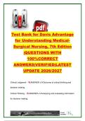 Davis Advantage Understanding Medical-Surgical Nursing 7th Edition Test Bank 2026&sol;2027 &vert; 500&plus; Questions & Answers &vert; Clinical Judgment&comma; EBP&comma; Nursing Process&comma; QSEN & Patient Safety