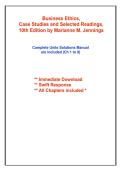  Solutions Manual Business Ethics&colon; Case Studies and Selected Readings 10th Edition by Marianne M&period; Jennings 2026&sol;2027