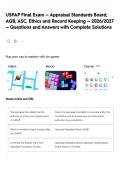 USPAP Final Exam &mdash; Appraisal Standards Board&comma; AQB&comma; ASC&comma; Ethics and Record Keeping &mdash; 2026&sol;2027 &mdash; Questions and Answers with Complete Solutions