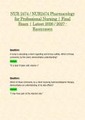 NUR 2474 &sol; NUR2474 Pharmacology for Professional Nursing &vert; Exam 1&comma; Exam 2 & Final Exam BUNDLE Package &vert; Latest 2026 &sol; 2027 - Rasmussen University