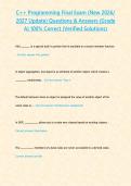  C&plus;&plus; Programming Final Exam &lpar;New 2026 2027 Update&rpar; Questions & Answers -Grade A- 100- Correct C&plus;&plus; Programming Final Exam &lpar;Verified Solutions&rpar;&period;