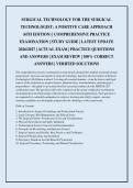SURGICAL TECHNOLOGY FOR THE SURGICAL&NewLine;TECHNOLOGIST&colon; A POSITIVE CARE APPROACH&NewLine;&lpar;6TH EDITION&rpar; &vert; COMPREHENSIVE PRACTICE&NewLine;EXAMINATION &vert; STUDY GUIDE &vert; LATEST UPDATE&NewLine;2026&sol;2027 &vert; ACTUAL EXAM &vert; PRACTICE QUESTIONS&NewLine;AND ANSWERS &vert; EXAM REVIEW &vert; 100&percnt; CORRECT&NewLine;ANSWER