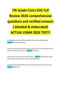 7th Grade Civics EOC Full Review 2026 comprehensive questions and verified answers &lpar; detailed & elaborated&rpar; ACTUAL EXAM 2026 TEST&excl;&excl;