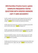 HESI Nutrition Practice Exam&vert; update COMPLETE FREQUENTLY TESTED &NewLine;QUESTIONS WITH VERIFIED ANSWERS &vert;GET IT 100&percnt; ACCURATE&excl;&excl; 