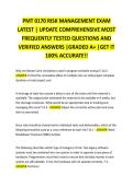 PMT 0170 RISK MANAGEMENT EXAM LATEST &vert; UPDATE COMPREHENSIVE MOST FREQUENTLY TESTED QUESTIONS AND &NewLine;VERIFIED ANSWERS &vert;GRADED A&plus; &vert;GET IT 100&percnt; ACCURATE&excl;&excl; 