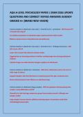 AQA A-LEVEL PSYCHOLOGY PAPER 1 EXAM 2026 UPDATE&NewLine;QUESTIONS AND CORRECT VEIFIED ANSWERS ALREADY&NewLine;GRADED A&plus; &lpar;BRAND NEW VISION&rpar;