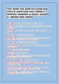 TEST BANK FOR GENETICS EXAM 2026&NewLine;UPDATE QUESTIONS AND CORRECT&NewLine;VERIFIED ANSWERS ALREADY GRADED&NewLine;A&plus; &lpar;BRAND NEW VISION&rpar;