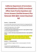 California Department of Corrections and Rehabilitation &lpar;CDCR&rpar; Correctional Officer Exam Practice Questions and Correct Answers &lpar;Verified Answers&rpar; Plus Rationale 2026 Q&A&vert; Instant Download Pdf