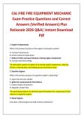 CAL FIRE FIRE EQUIPMENT MECHANIC Exam Practice Questions and Correct Answers &lpar;Verified Answers&rpar; Plus Rationale 2026 Q&A&vert; Instant Download Pdf
