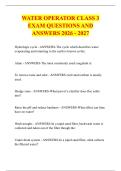 WATER OPERATOR CLASS 3 &NewLine;EXAM QUESTIONS AND &NewLine;ANSWERS 2026 - 2027