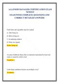 AAA Food Manager Certification Exam 2026&sol;2027- Complete Practice Questions & Answers